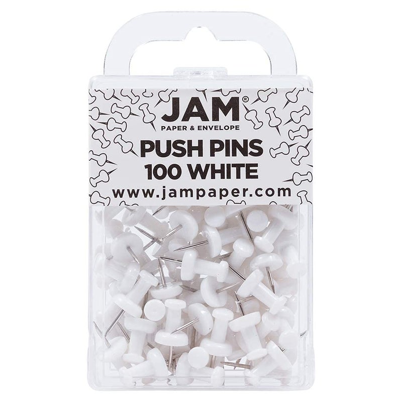JAM PAPER Colorful Push Pins - White PushPins - 100/Pack - Image 1